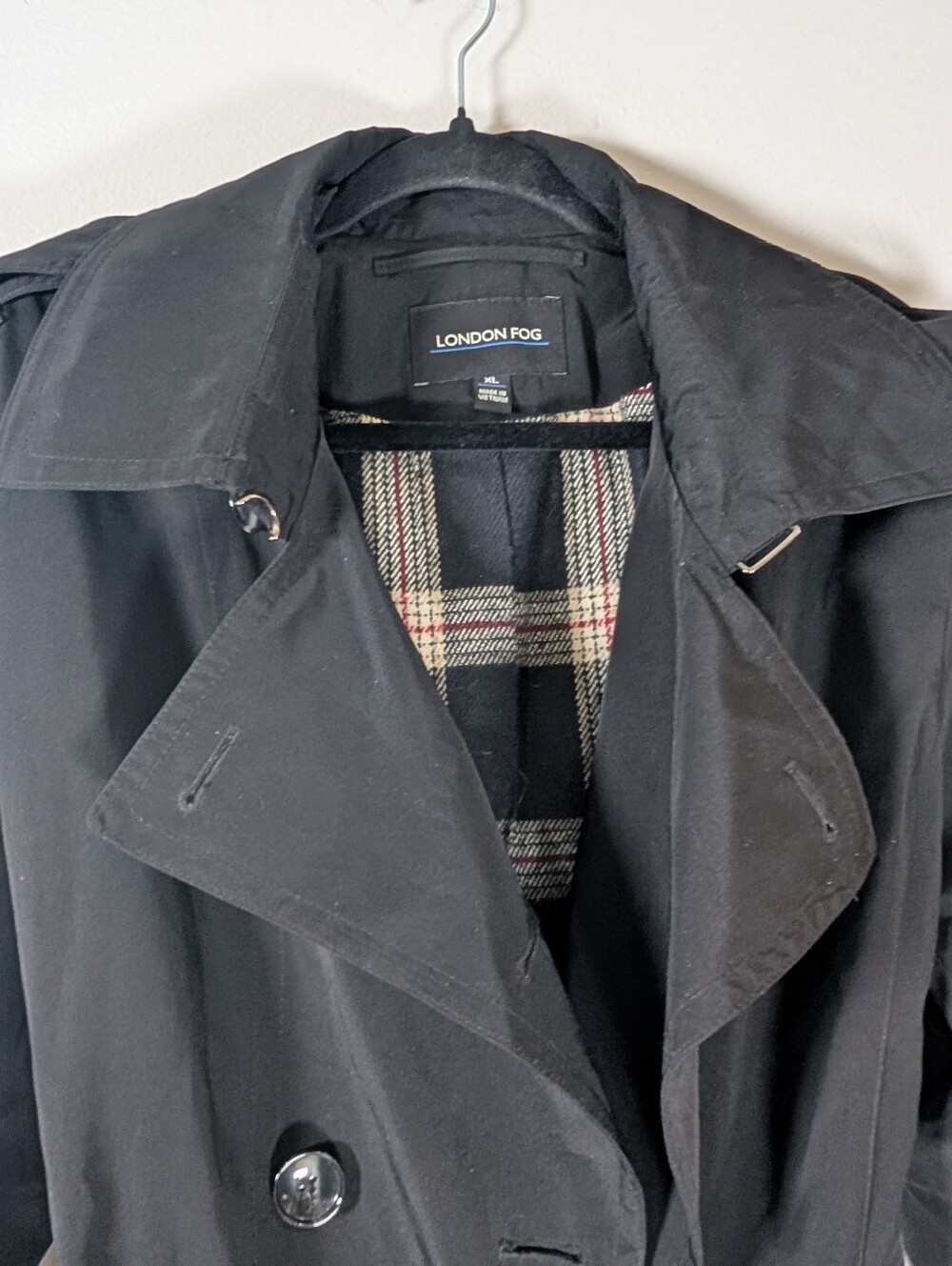 London Fog Black Coat with Plaid Trim - Picture 6 of 7